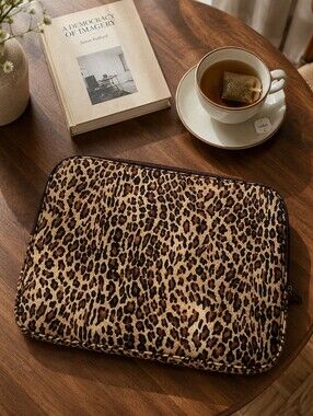 Animal Print 14" Tan and Black Laptop Zip Pouch
